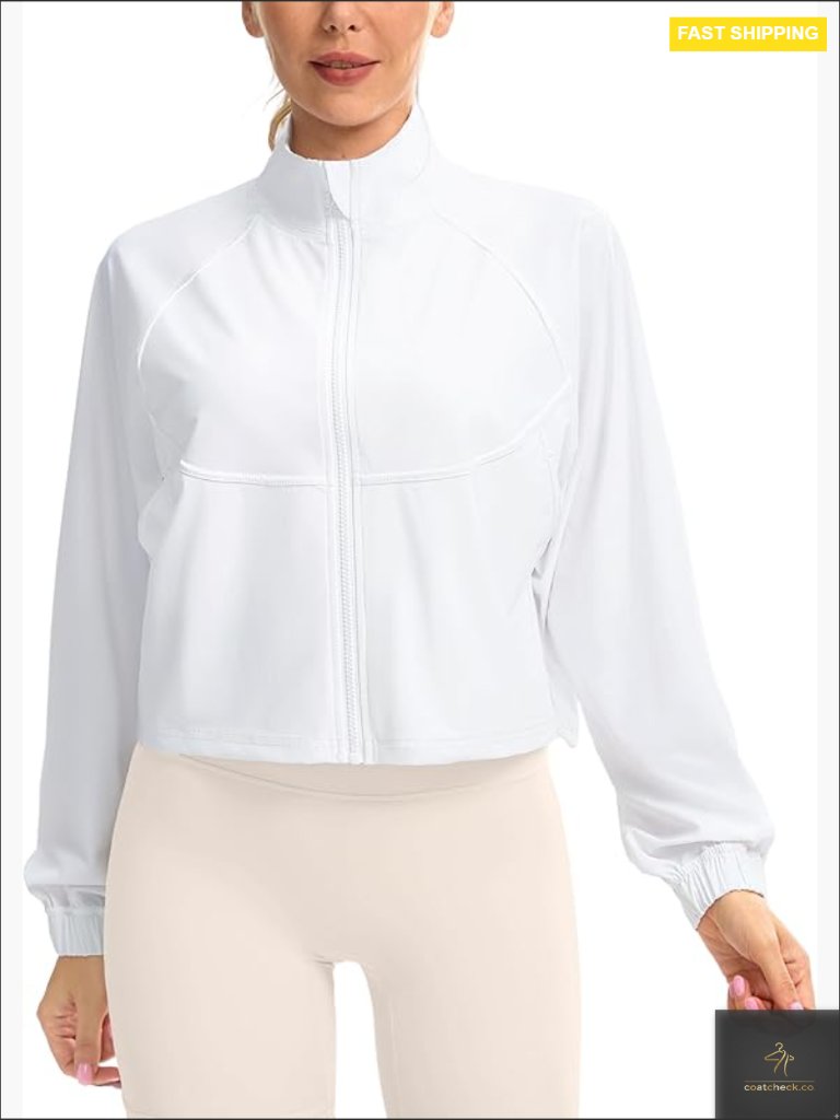 Lightweight Zip Up Cropped Athletic Jacket Upf 50+ Sun Protection Long Sleeve
